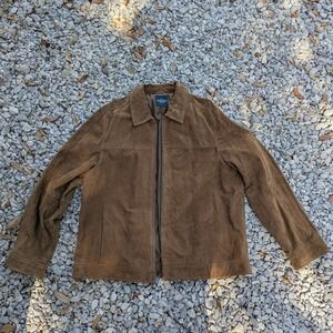 Faded Glory Mens Nutmeg Brown Suede Leather Jacket Zip Up Coat L 42-44